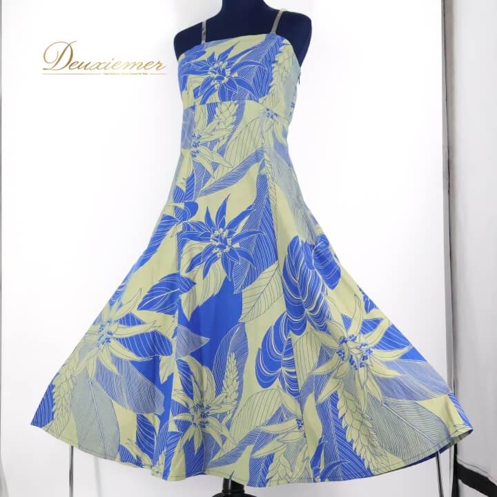 【中古】MermaidLine MMJ マーメイドライン エムエムジェイ フラダンス 衣装 ワンピース ドレス カーキ系 日本製 ハワイアンプリント アロハ か...