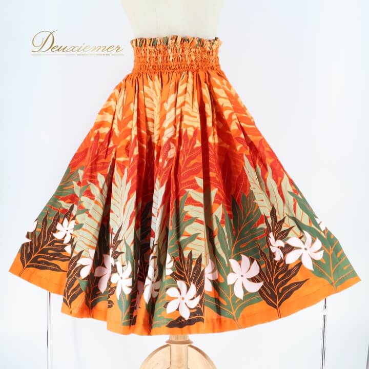 【中古】フラダンス 衣装 パウスカート オレンジ系 シングル スカート ハワイアンプリント アロハ レッスン 練習 ハワイアン かわいい おしゃれ 華やか 鮮やか グリーン系 カーキ系 ホワイト系 ブラウン系 橙 緑 白 茶 フラ ダンス ふんわり アロハシャツ C111-2512018004928