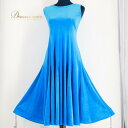 【中古】Aloha Emika アロハエミカ フラダンス 衣装 ワンピース ドレス ブルー系 水色 ベロア 光沢 明るい 無地 シンプル ハワイアン 鮮やか ノ...