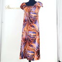 【中古】Maunaloa マウナロア フラダンス 衣装 ワンピース ドレス ブラウン系 フラ ダンス ハワイアン 半袖 軽い 鮮やか 茶 紫 白 アロハ ハワイ...