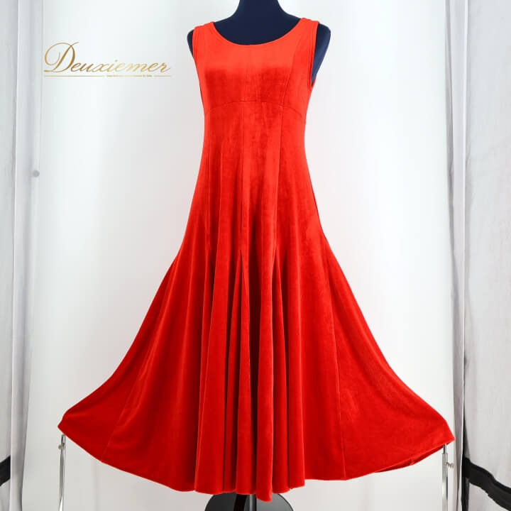 【中古】Aloha Emika アロハエミカ フラダンス 衣装 ワンピース ドレス レッド系 赤 フラ ダンス ベロア 無地 シンプル ノースリーブ 光沢 ハワ...