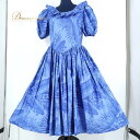 【中古】フラダンス 衣装 ワンピース ドレス ブルー系 プルメリア柄 ヤシ柄 青 華やか ハワイアン アロハ 半袖 かわいい ハワイアンプリント 花柄 ふんわり...