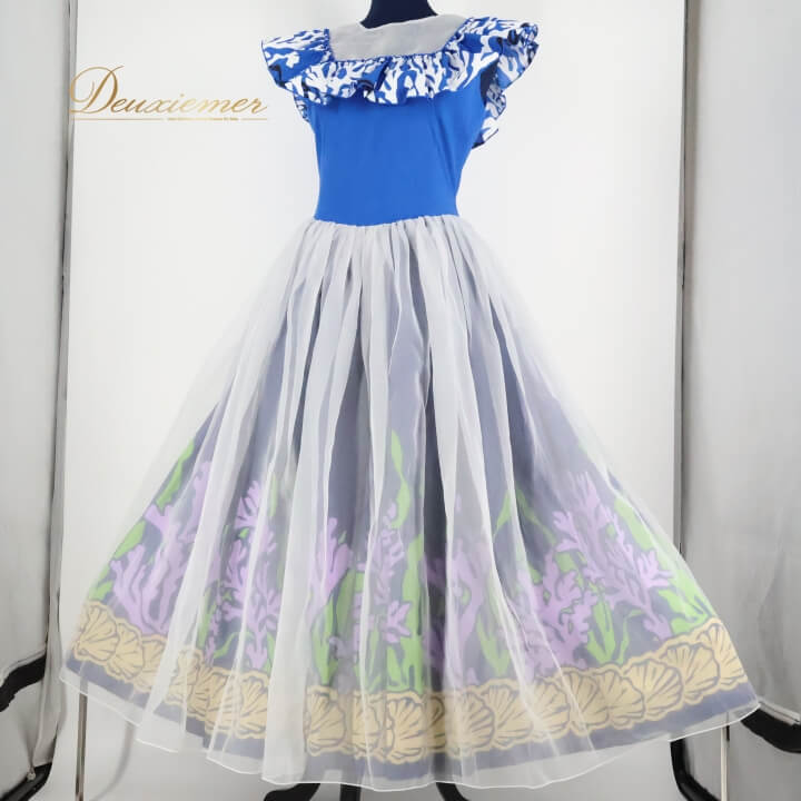 【中古】MakaMaka マカマカ フラダンス 衣装 ワンピース ドレス マカマカ ブルー系 フラ ダンス オーガ..