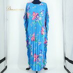 【中古】フラダンス 衣装 ワンピース ドレス ブルー系 フラ ダンス 水色 花柄 ハワイアン プリーツ 紫 緑 白 軽い ハワイ製 アロハ 鮮やか 華やか 明る...