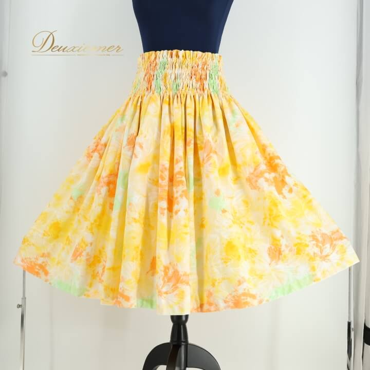 【中古】エムエムジェイ フラダンス 衣装 パウスカート イエロー系 シングル ハイビスカス柄 明るい ハ..