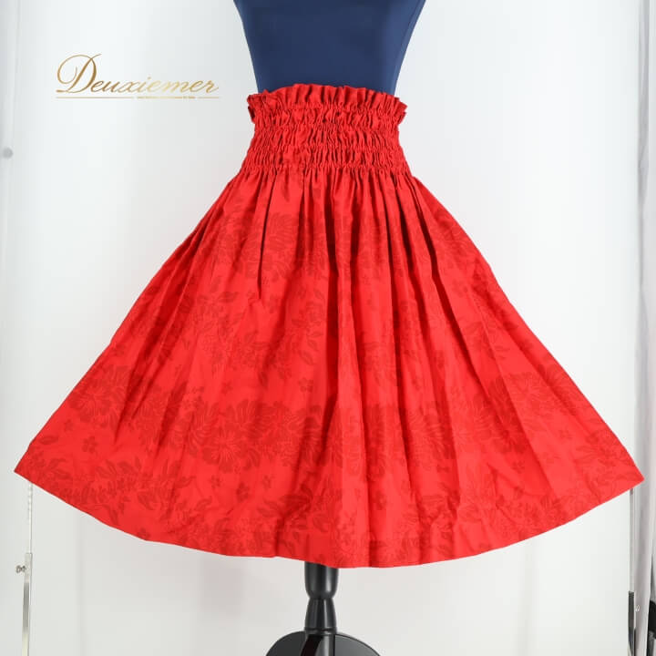 【中古】フラダンス 衣装 パウスカート レッド系 フラ ダンス シングル 花柄 赤 ハワイアン ハイビスカ..