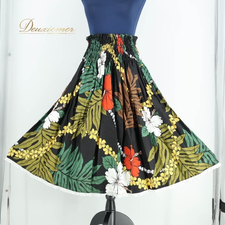【中古】フラダンス 衣装 パウスカート ブラック系 フラ ダンス シングル 花柄 レッスン ハイビスカス..