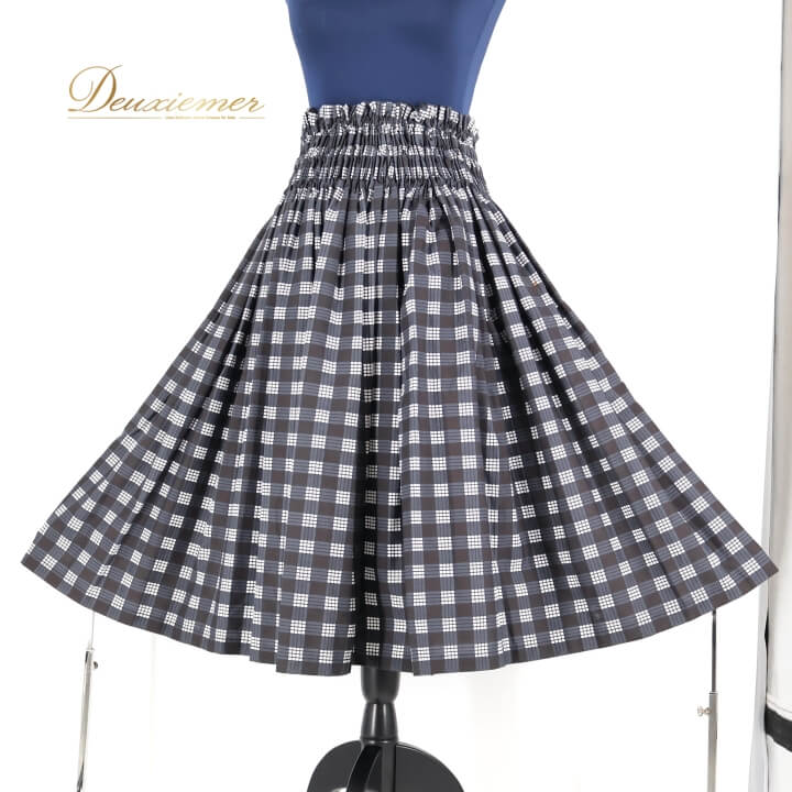 【中古】ハレハワイイ フラダンス 衣装 パウスカート ブラック系 シングル フラ ダンス チェック柄 か..