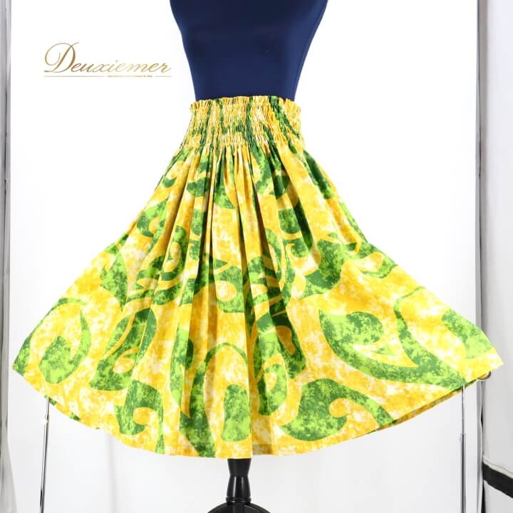 【中古】CoCoEmily ココエミリー フラダンス 衣装 パウスカート イエロー系 ハワイアンプリント アロハ..