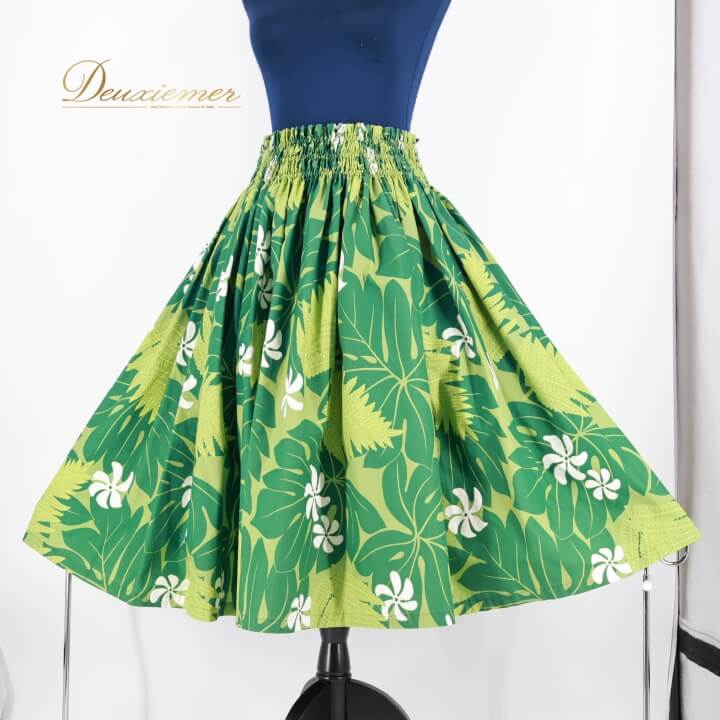 【中古】フラダンス 衣装 パウスカート グリーン系 ハワイアンプリント 花柄 フラワー 植物柄 フラワー..