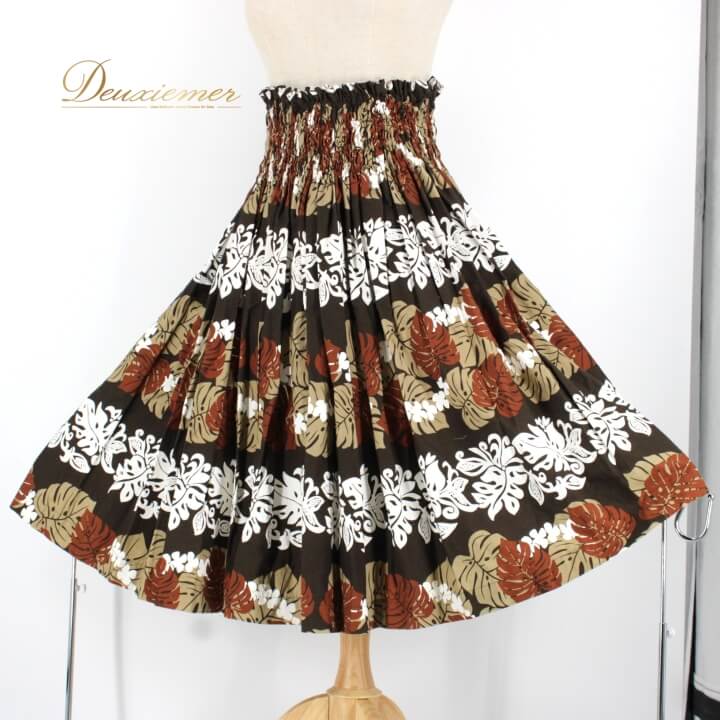 【中古】フラダンス 衣装 パウスカート ブラウン系 ハワイアンプリント アロハ ハワイアン レッスン 練..