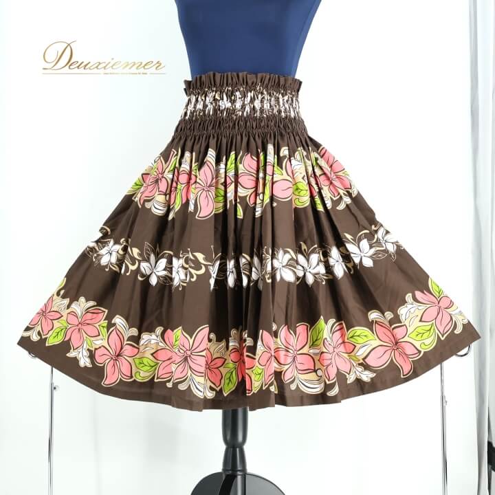 【中古】フラダンス 衣装 パウスカート ブラウン系 フラ ダンス 花柄 ハワイアン ハナ 日本製 茶 白 緑..