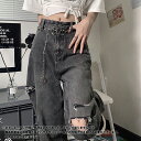 デニム ハイウエスト パンツ レディース ワイド 大きいサイズ ボトム 体型カバー ストレート ズボン ゆったり ゴム ボトムス ズボン 長ズボン ロングパンツ ダンス ヒップホップ フルレングス 無地 ルーズ