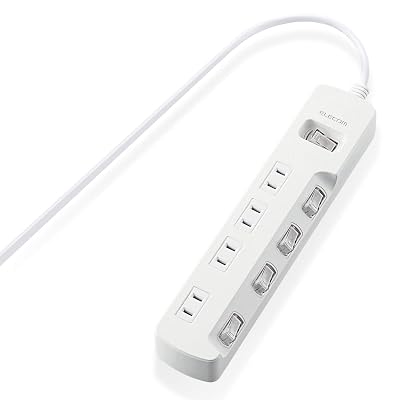 エレコム 雷ガードタップ/一括&個別スイッチ/4個口/2.5m/ホワイト商品説明【商品説明】color : ホワイト pattern : 単品 size : 2.5m style : 4個口本体差込口形状:2ピン本体差込口個数:4個口プラグ仕様:2ピン・スイングプラグコード長:2.5m材質:本体:ABS樹脂、プラグ:PVC 差込口:ユリア樹脂color : ホワイト pattern : 単品 size : 5m style : 4個口本体差込口形状:2ピン本体差込口個数:4個口プラグ仕様:2ピン・スイングプラグコード長:5.0m雷ガード、絶縁キャップ付きプラグ、ほこりシャッター二重被ふく、スイングプラグ、壁掛け用フック材質:本体:ABS樹脂、プラグ:PVC 差込口:ユリア樹脂外形寸法:幅240mm&times;奥行50mm&times;高さ32mm コード部分及びプラグ部分を除くcolor : ホワイト pattern : 単品 size : 5m style : 6個口コンセント数：6個口 幅(mm)：310 奥行(mm)：50 高さ(mm)：32 ケーブル長(m)：5 色：白定格電圧：AC125V・15A・最大1500Wまで対応 本体差込口形状：2ピン 本体差込口個数：6個口