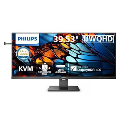 PHILIPS ウルトラワイドディスプレイ(39.5インチ(21:9), IPS, WQHD 3440×1440@120Hz, 4ms, HDMI2.0 x1, DP1.4x1, USBハブ(DP Alt mode, PD100W), USBポートx4, 昇降/縦横回転, KVM スイッチ, DisplayHDR 400, リモコン付き) 全1種