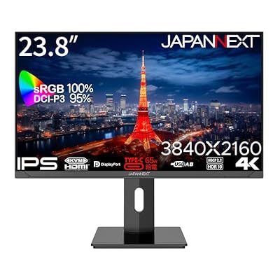 JAPANNEXT 23.8インチ モニター 4K UHD 3840x2160解像度 IPS ディスプレイ (KVM/HDMI/USB-C 給電 (65W) / DisplayPort/スピーカー内蔵/ブルーライトカット) JN-IPS2380UHDR-C65W-HSP