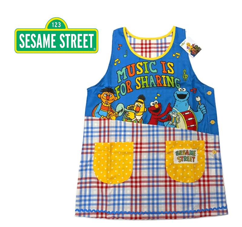 【メール便送料無料】セサミストリート 音楽エプロン (レッド) キャラクター エプロン アップリケ 刺繍..