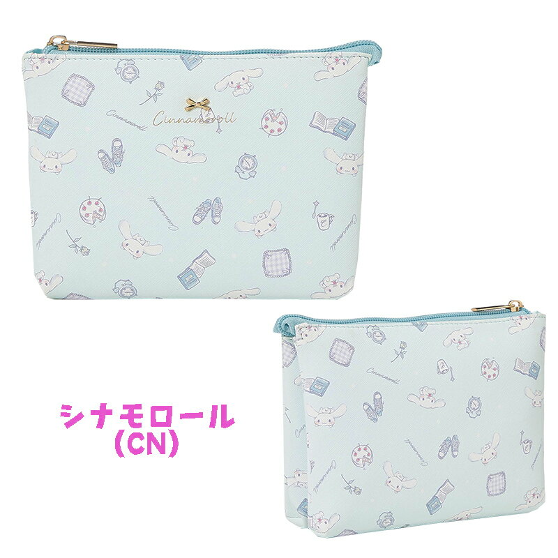 【メール便送料無料】サンリオ キャラクター Wポーチ ダブルポーチ 総柄 コスメポーチ 化粧ポーチ 小物入れ 収納 かわいい レディース 中高生 通勤 通学 ビジネス 雑貨 ギフト プレゼント 誕生日 入学祝い お出かけ レジャー (SR1-16 ar250023)