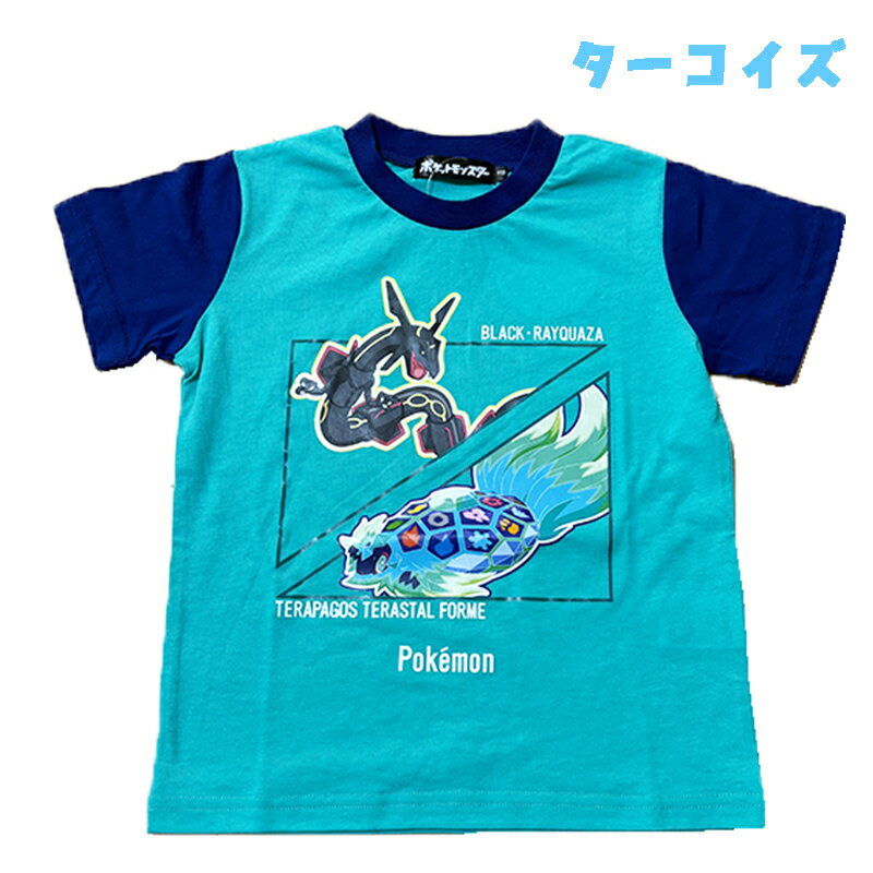【メール便送料無料】ポケットモンスター ポケモン ブラックレックウザ/テラパゴス 袖切替 半袖Tシャツ キッズ プリント キャラクター キャラT 男の子 男児 ボーイズ 保育園 ギフト お誕生日 新学期 入園 入学 プレゼント (PKM504-68357 ai150025)