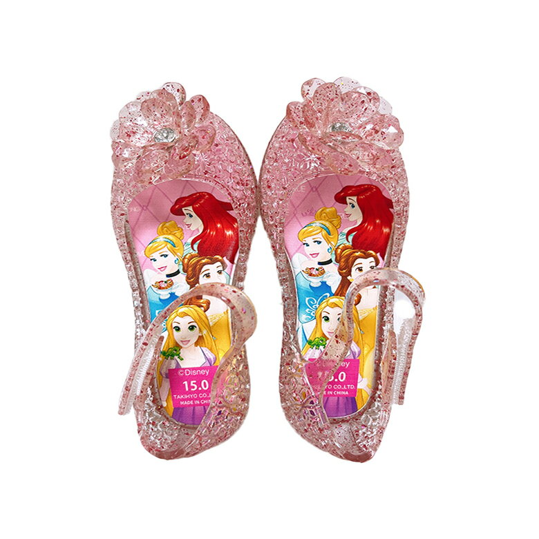 【送料無料】 Disney Princess ディズニー プリンセス (アリエル/シンデレラ/ベル/ラプンツェル) ガラスの靴 サンダル ピンク マジックテープ クリアサンダル リゾート 女の子 ビーチ 女児 ラメ キラキラ キッズ こども(216102314 tk290025) 2