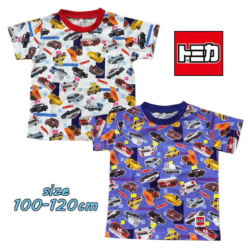 Rakuten - 【メール便OK】TOMICA トミカ 総柄 半袖Tシャツ プリント カットソー 子ども服 トドラー 乗り物 くるま ギフト お誕生日 プレゼント(68481-TMC258)