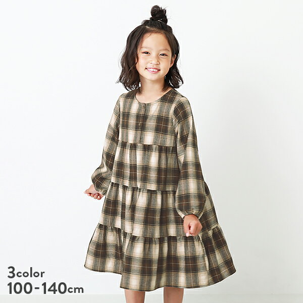 【55%OFF】チェックティアード長袖ワンピース 子供服 キッズ 女の子 長袖ワンピース ワンピース 長袖のサムネイル