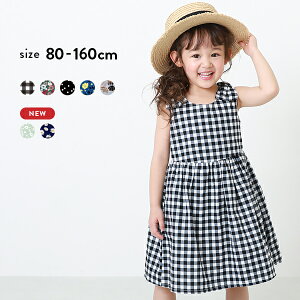 【500円均一 75%OFF/返品不可】総柄肩リボンワンピース 子供服 キッズ ベビー 女の子 半袖 ノースリーブワンピース ワンピース