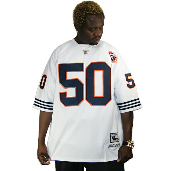 ■BRAND: mitchell & ness【ミチェルアンドネッス】 ■TEAM/PLAYER: #50【MIKE SINGLETARY】 ■QUALITY: ポリエステル100% ■COLOR: ネイビー・ホワイト ■SIZE: ＊48[M] 身幅:57　着丈:74 袖丈:25　肩幅:61 ＊50[L] 身幅:63　着丈:80 袖丈:28　肩幅:67 ＊52[XL] 身幅:65　着丈:81 袖丈:31　肩幅:68 ＊54[2XL] 身幅:72　着丈:85 袖丈:29　肩幅:73 ＊56[3XL] 身幅:76　着丈:87 袖丈:29　肩幅:78 ＊60[5XL] 身幅:78　着丈:90 袖丈:30　肩幅:81 ※58(4XL)は、メーカーで作っておりません。 通常サイズより大きめな作りとなっております。 着方にもよりますが、ワンサイズ下でも良いかもしれません。