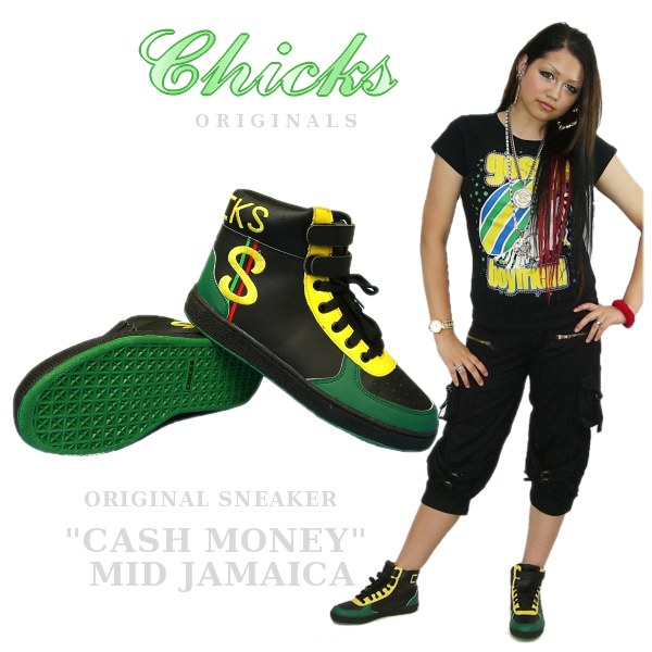 CHICKS オリジナルスニーカー　ヒップホップ衣装　ダンス　衣装　CASH MONEY MID JAMAICA　スニーカー　レディーススニーカー　ヒップホップ　ストリート　レゲー　ダンサー