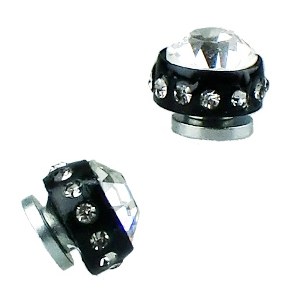 4mm/6mm/7mmクリアストーンマグネットピアス ブラック(1個)