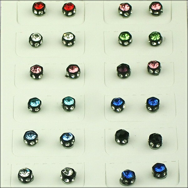 【ネコポス可能！】5mmカラフルストーンマグネットピアス ブラックボディー(一個売り)