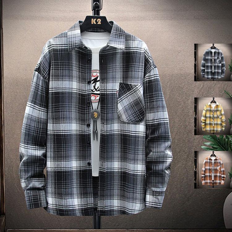 Rakuten - メンズ ファッション カジュアルシャツ 長袖シャツ チェックシャツ 開襟シャツ 通勤 ビジネス 秋服 秋物 トップス