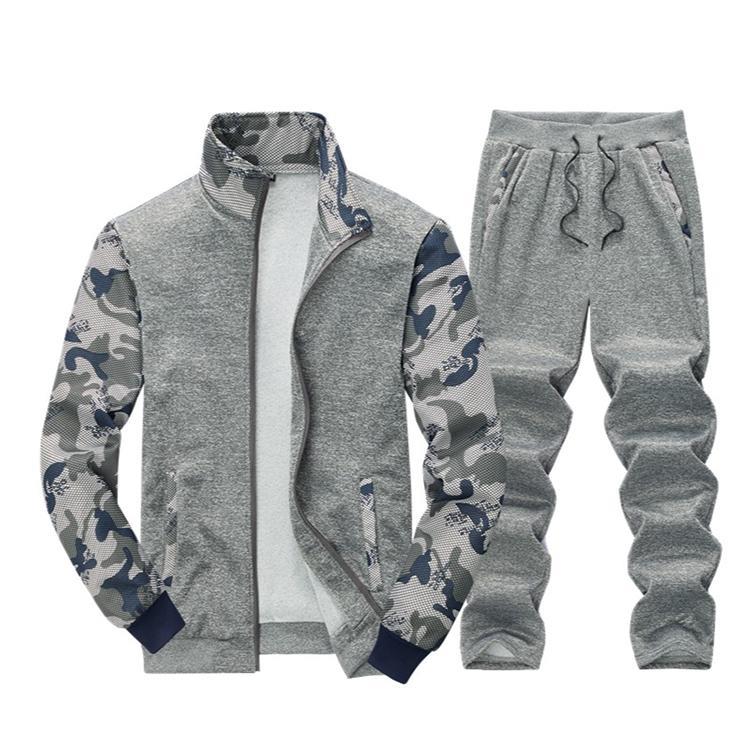 Men's Autumn Tracksuit Set (Top and Bottom), Long-Sleeved Sweatshirt and Sweatshirt Set, Sportswear, Camouflage, Warm, Autumn