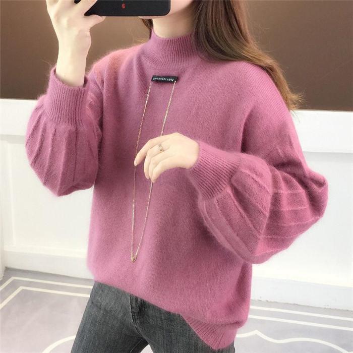 Rakuten - ニット セーター レディース ニットセーター パフスリーブ 長袖 トップス ハイネック チュニック 大きいサイズ 無地 体型カバー 秋 冬 定番 もこもこ コーデ