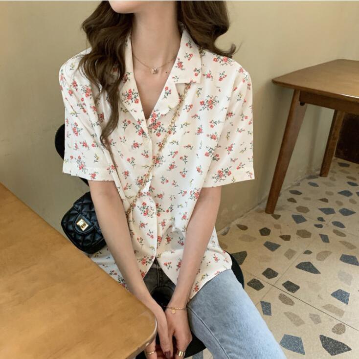 乐天商城 - ブラウス レディース 春夏 半袖 オシャレブラウス シャツ 花柄ブラウス シフォン 半袖トップス おしゃれ 上品 大人 通勤OL ゆったりシャツ