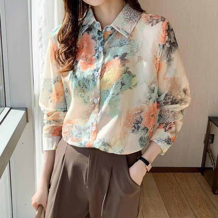 Rakuten - ブラウス レディース 40代 春秋新作 オシャレブラウス シャツ 花柄シフォンシャツ 長袖トップス カジュアル おしゃれ 大人 通勤OL ゆったりシャツ 30代 50代
