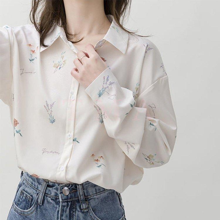 Rakuten - ブラウス レディース きれいめ 40代 春夏秋新作 オシャレブラウス シフォンシャツ 長袖トップス 花柄ブラウス 大人 通勤 ゆったり シャツ 韓国風 UVカット