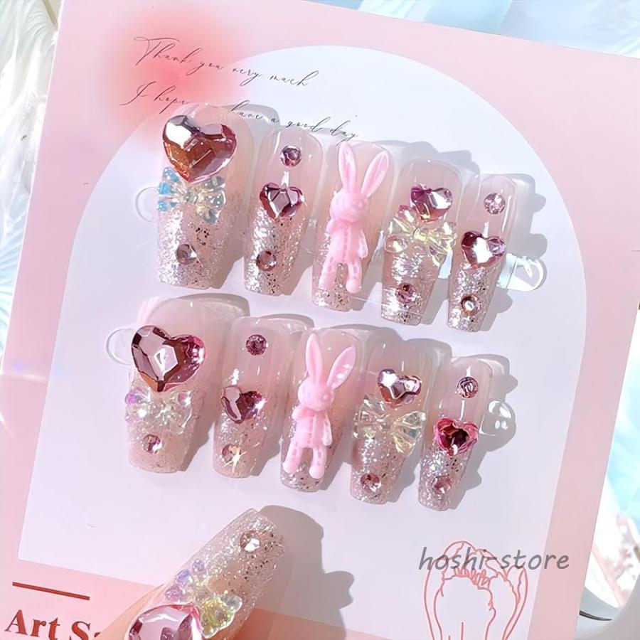 樂天商城 - ネイルチップ 貼るだけ ギャル 韓国 子供 付け爪 長い 可愛い バレリーナ コギャル 手作り (マルチ001, ロング)