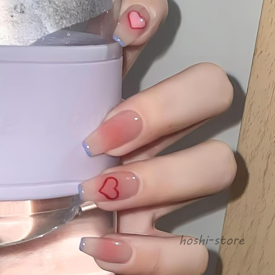 Long Type - ネイルチップ ハート貼るだけ バレリーナ 韓国 ギャル 可愛い フレンチ つけ爪 nail グッズ(ピンク1, ミディアム)