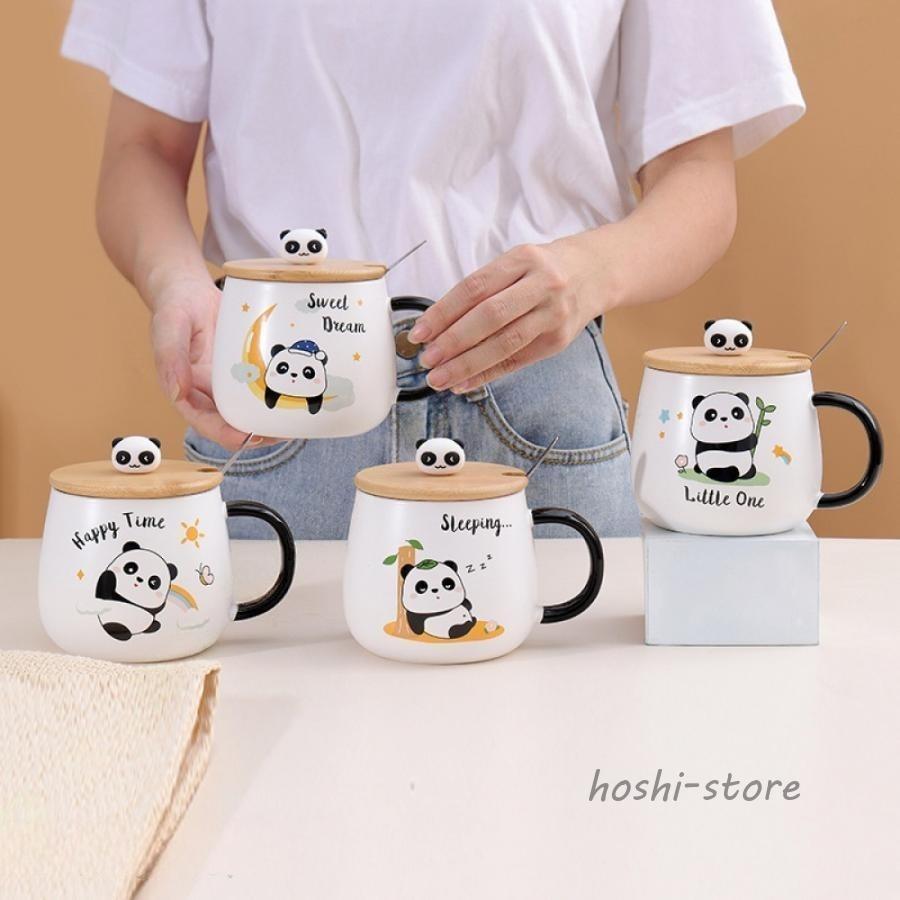 Long Type - マグカップ 陶器 かわいい グッズ 雑貨 大容量 パンダ柄 蓋付き オシャレ ギフト 贈り物 プレゼント 家庭での食器セラミック 耐熱 朝食