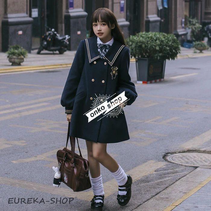 コート レディース ウール セーラー服 ロリータ アウター 春 秋 冬 学生 スクールコート 女子 JK 高校生 ウールコート 厚手 オリジナル 大きいサイズ 秋冬冬服