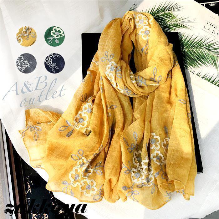 レディース 薄地 大判 刺繍 花柄 ストール ショール 薄地 春 夏 秋 柔らかい 綿 シンプル 上品 日焼け止め お出かけ 旅行 リゾート 薄め 薄手
