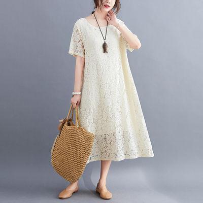 Rakuten - 半袖ワンピース レディース レースワンピース 半袖 総レース ミモレ丈 丸首 大きいサイズ ゆったり 着痩せ おしゃれ カジュアル 夏 夏物 2020 新作