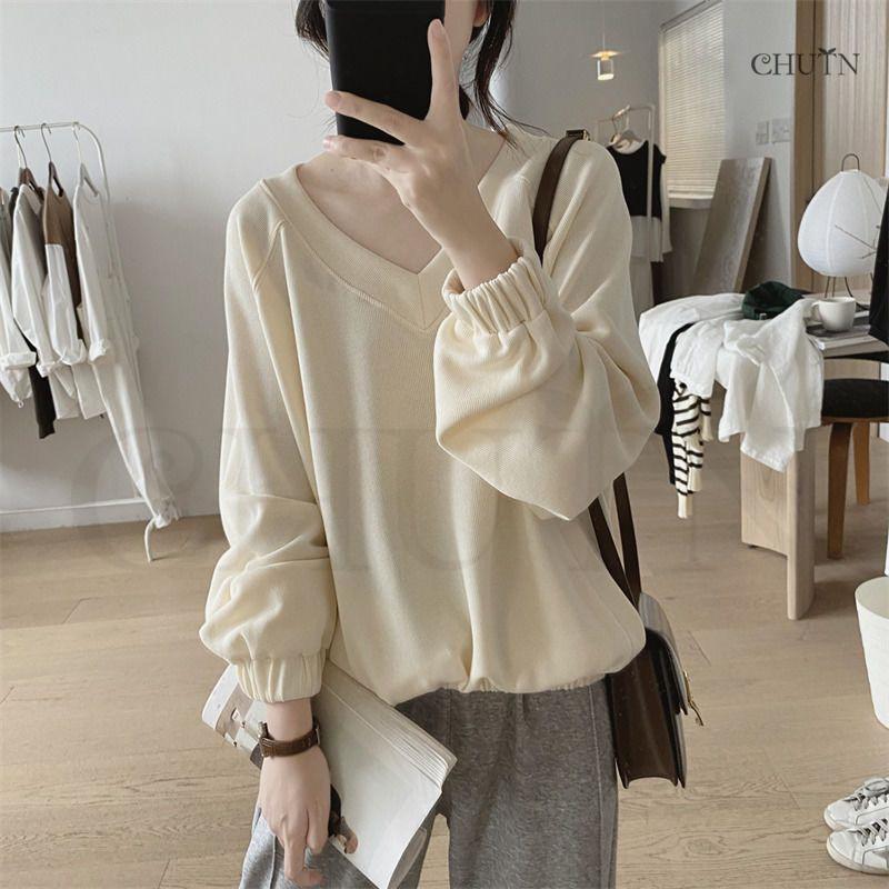 パーカー トレーナー 秋服 レディース おしゃれ ゆるトップス長袖トップス シンプル 体型カバー おしゃれ カジュアル プルオーバーVネックパーカー ゆったり 3色