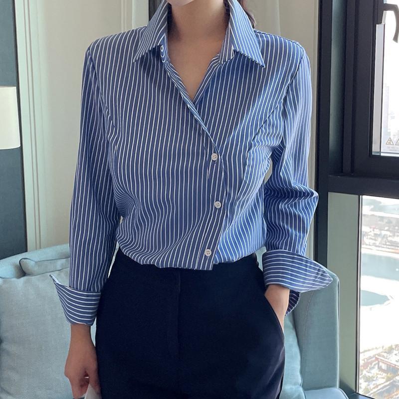 シャツ 長袖ストライプ柄ブラウス レディース 春夏服 シンプル ゆるシャツ シャツブラウスゆるトップス 韓国風 オシャレ シャツ ゆったり カジュアルコーデ 気質