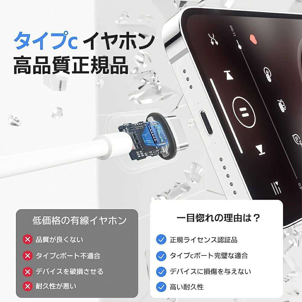 タイプc イヤホン Type-C 【2024新版】イヤホン 有線 HIFI音質 音量調節 重低音 ノイズキャンセリング マイク付き 通話可能 ハイレゾ クリア通話 ステレオイヤフォン ヘッドホン Type Cインターフェース使用 iPhone 15/iPad/AQUOS/Xperia/Galaxy/arrows/OPPO/Google 対応 deyot-10000061 申火電子shop 楽天市場店 サンプル画像3