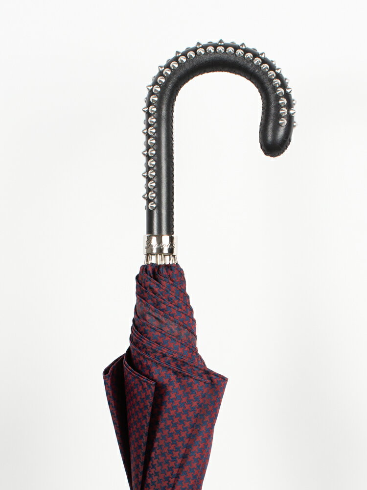 パソッティ HOUNDSTOOTH CHECK UMBRELLA WITH STUDS HANDLE RED × NAVY 傘 スタッズ メンズ 長傘 お洒落 イタリアメンズおしゃれ 千鳥柄 赤青ネイビー