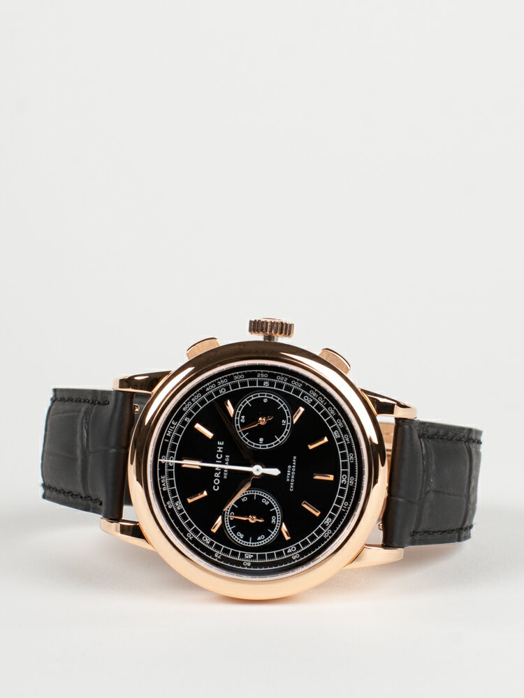 楽天DF TOKYO日本正規取扱い店舗【CORNICHE】コーニッシュ Heritage Chronograph ローズゴールドケース ブラックダイアル ブラックレザー 時計 メンズ 時計 北欧ブランド腕時計 ヘリテージクロノグラフ コーニッシュ ウォッチ 男性女性 通販 20代 30代 40代 50代 60代