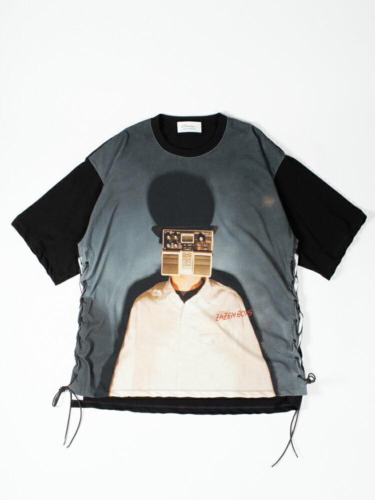 アズマ　ZAZENBOYS DELAYMAN LACE UP SHORT SLEEVE T-SHIRT BLACK レースアップTシャツ ザゼンボーイズ ディレイマン 東京コレクションブランド メンズ モード デザイナーズブランド 向井秀徳