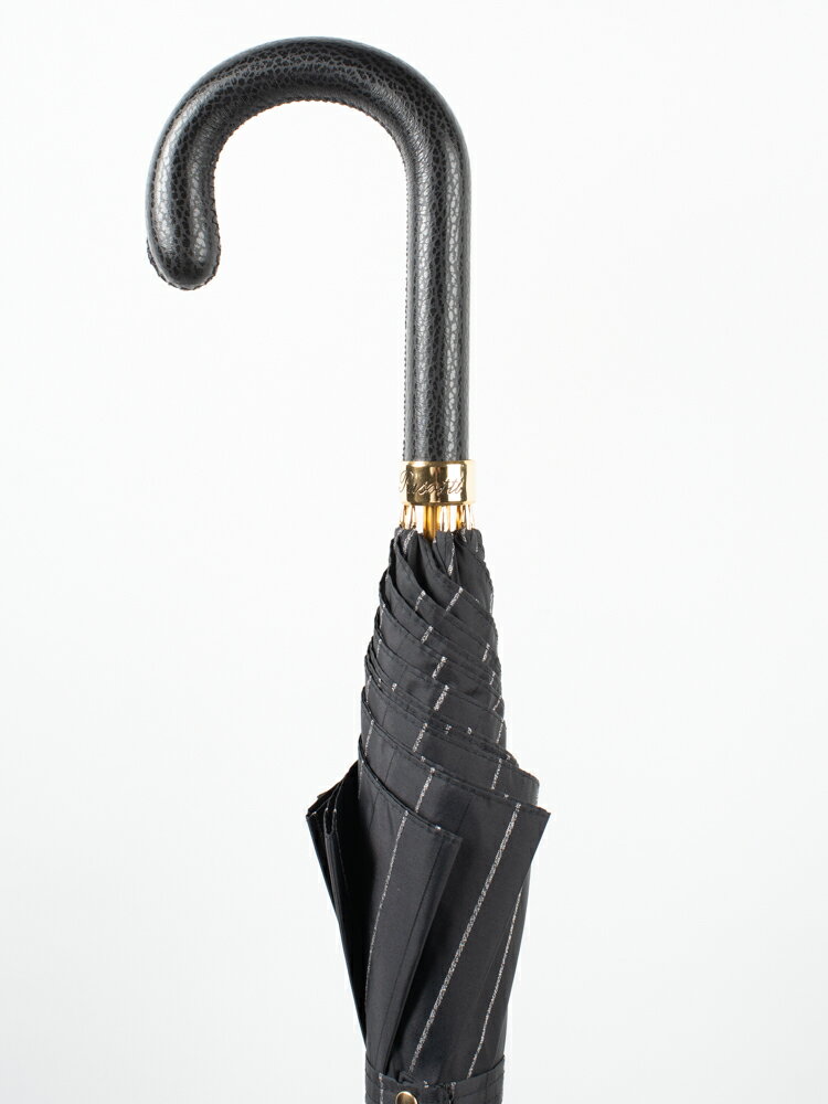 【Pasotti】パソッティ STRIPE UMBRELLA WITH LEATHER HANDLE 傘 メンズ 長傘 お洒落 イタリアメンズおしゃれ ブラック 黒 レザーデザイン プレゼント ギフト